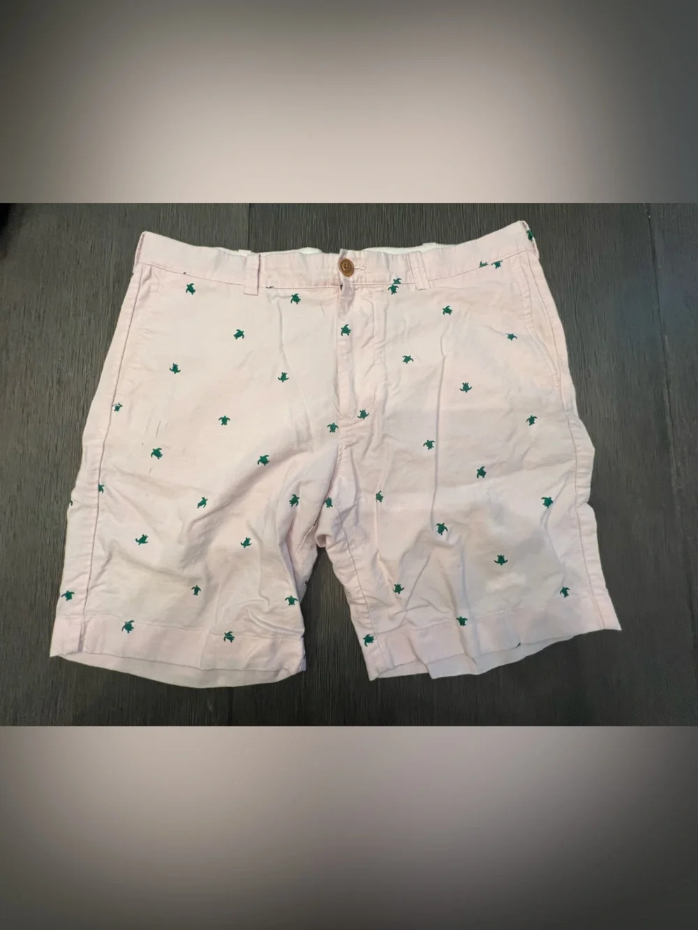 J. Crew Light Pink Shorts with Green Turtle Embroidery